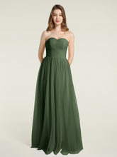 Strapless Long Tulle Bridesmaid Dress with Sweetheart Olive Green