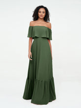 Tiered Skirt Chiffon Max Dresses with Pockets Olive Green