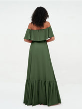 Tiered Skirt Chiffon Max Dresses with Pockets Olive Green