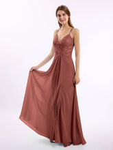 Chiffon Bottom Lace Top Bridesmaid Dress with Slit Terracotta