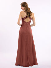 Chiffon Bottom Lace Top Bridesmaid Dress with Slit Terracotta