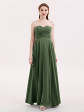 Strapless Simple Chiffom Maxi Bridesmaid Dresses Olive Green