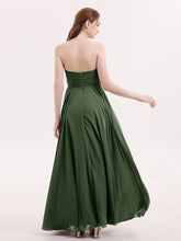 Strapless Simple Chiffom Maxi Bridesmaid Dresses Olive Green