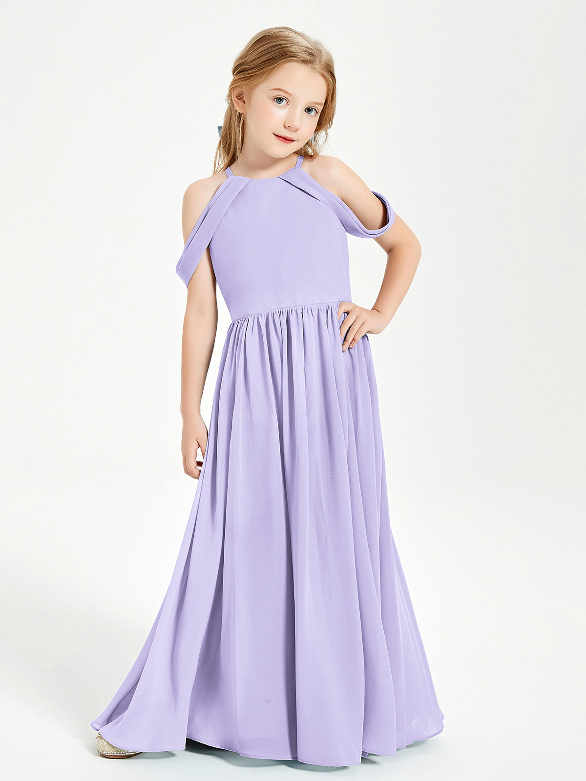BABARONI Chiffon Lilac Junior Bridesmaid Dresses A-line Off-the-shoulder Floor-length Sleeveless BABARONI UK BABARONI Chiffon Lilac Junior Bridesmaid Dresses A-line Off-the-shoulder Floor-length Sleeveless BABARONI UK