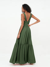 A-line V-neck Chiffon Tiered Skirt Dresses Olive Green