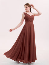 One Shoulder Chiffon Gown with Pleated Top Terracotta