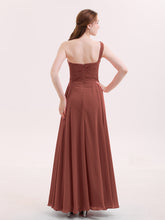 One Shoulder Chiffon Gown with Pleated Top Terracotta
