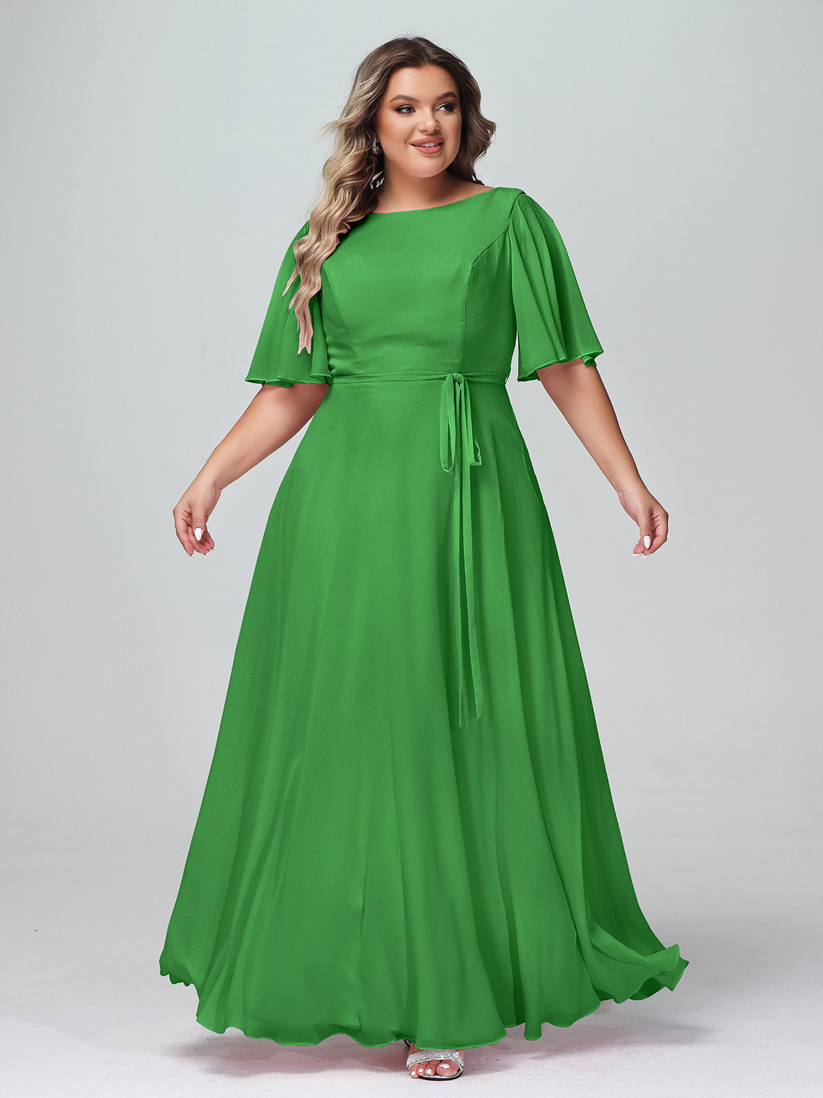 slim fit dress slacks Plus Size One Shoulder A-Line Emerald Blue Bridesmaid Dress PXL079 main image 0
