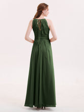 Chiffon Long Bridesmaid Gowns with Bow Sash Olive Green