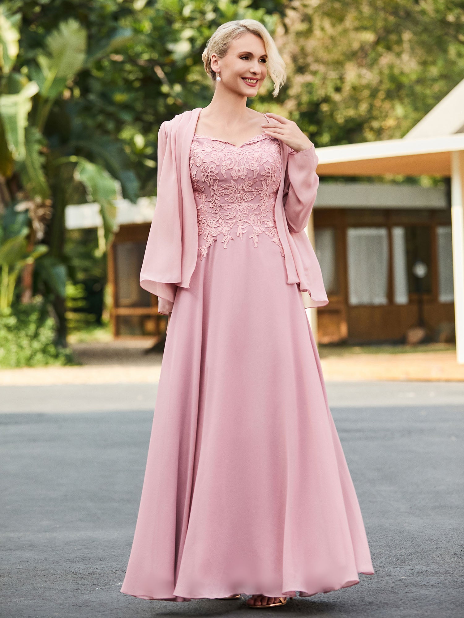 BABARONI Chiffon Dusty Rose Mother of the Bride Dresses A-line V-neck Floor-length Sleeveless BABARONI UK BABARONI Chiffon Dusty Rose Mother of the Bride Dresses A-line V-neck Floor-length Sleeveless BABARONI UK