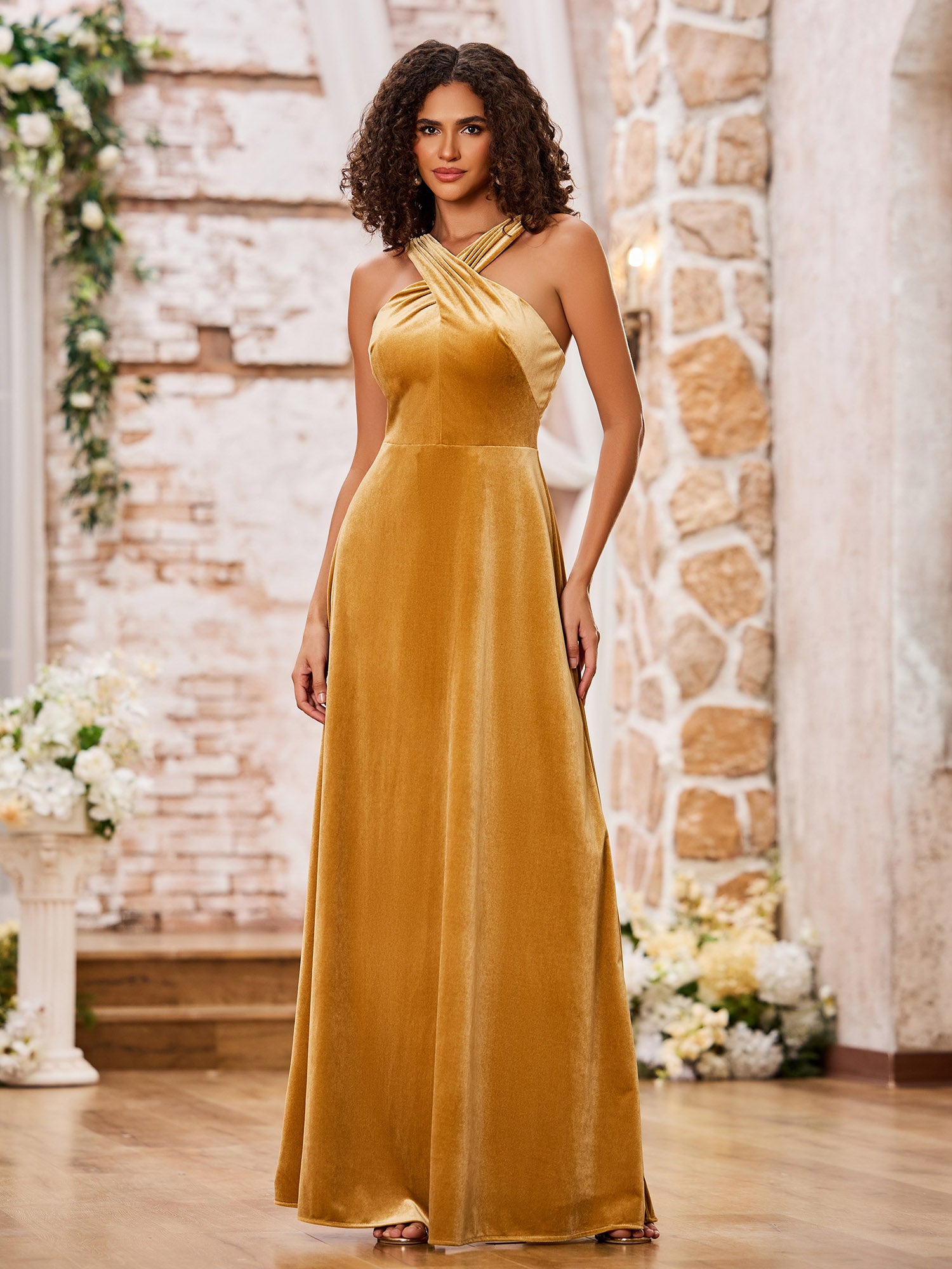 BABARONI Velvet Gold Bridesmaid Dresses Empire Grecian Floor-length Sleeveless Ruched BABARONI UK BABARONI Velvet Gold Bridesmaid Dresses Empire Grecian Floor-length Sleeveless Ruched BABARONI UK