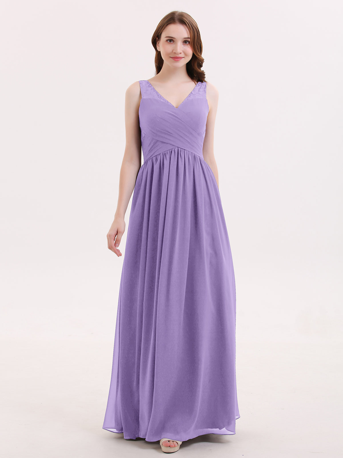 Pleated V-neck 3/4 Sleeves Chiffon Long Dress Tahiti main image 1