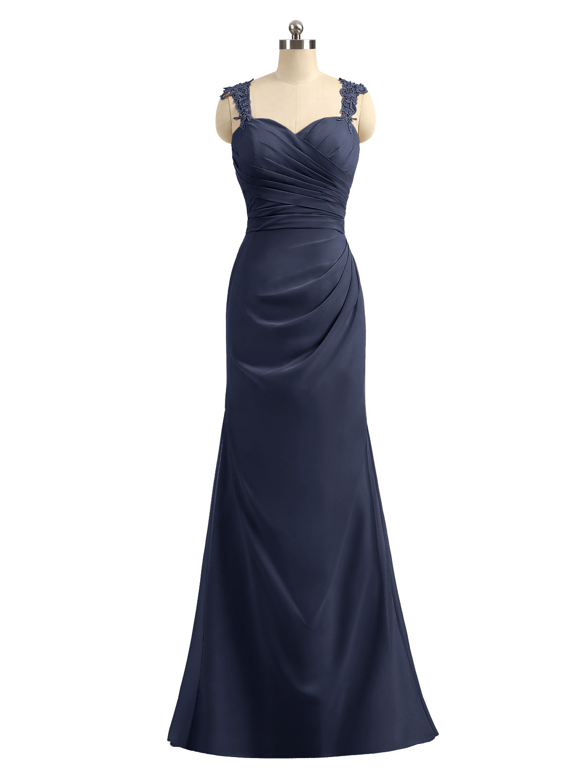 BABARONI Chiffon Dark Navy Bridesmaid Dresses Sheath/Column Sweetheart  Appliqued Floor-length – BABARONI UK