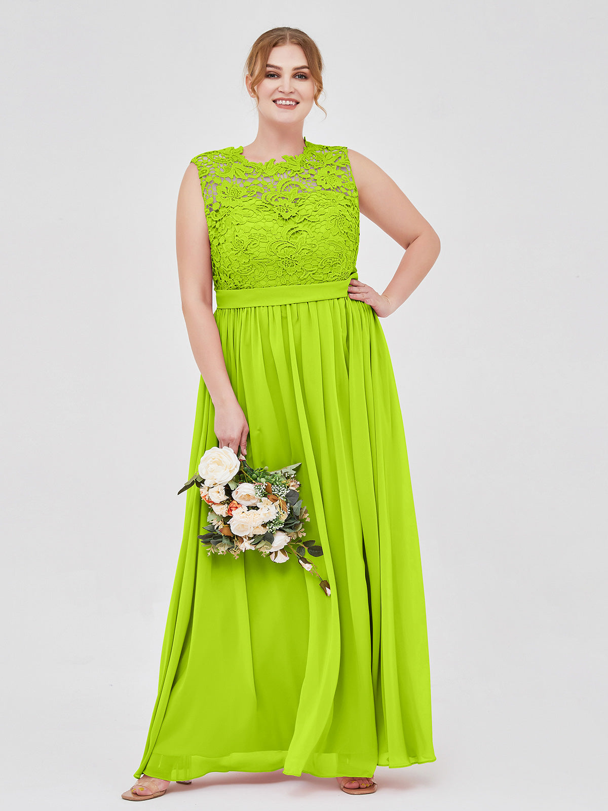 BABARONI Chiffon Lime Green Bridesmaid Dresses A-line Scoop Sleeveless Floor-length BABARONI UK BABARONI Chiffon Lime Green Bridesmaid Dresses A-line Scoop Sleeveless Floor-length BABARONI UK