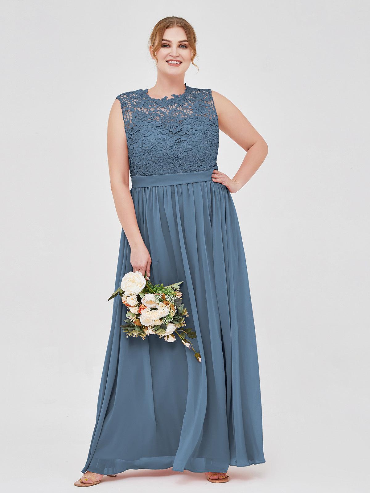 Chiffon and Lace Long Dresses with Illusion Neck Dusk Plus Size main image 0