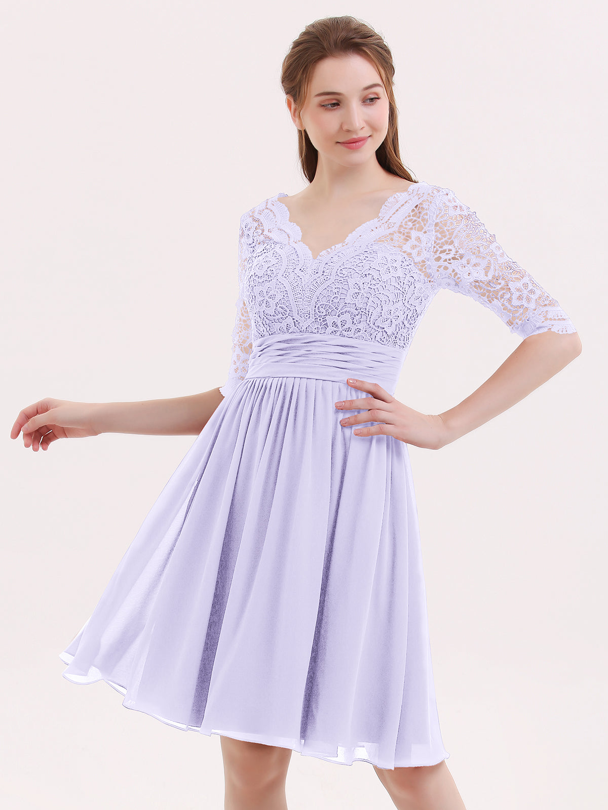 Lilac lace outlet dress with sleeves