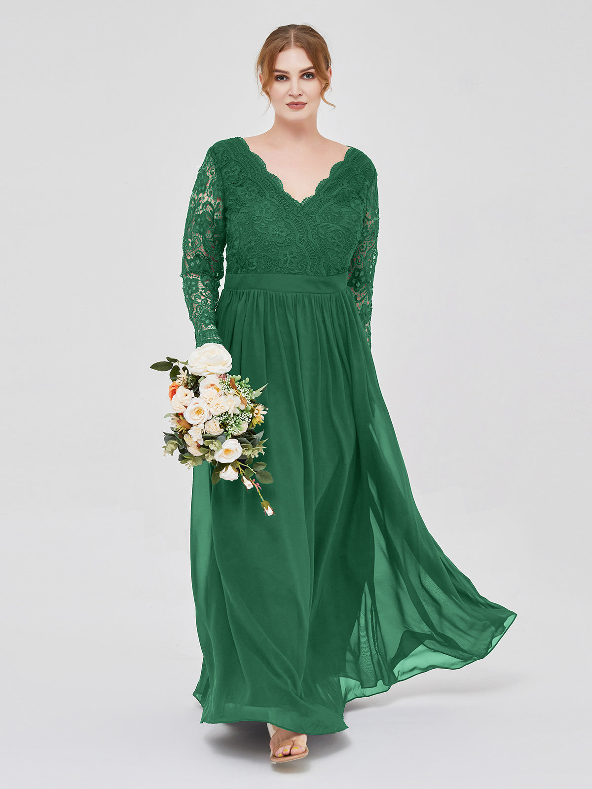 Long sleeve dark 2024 green bridesmaid dresses