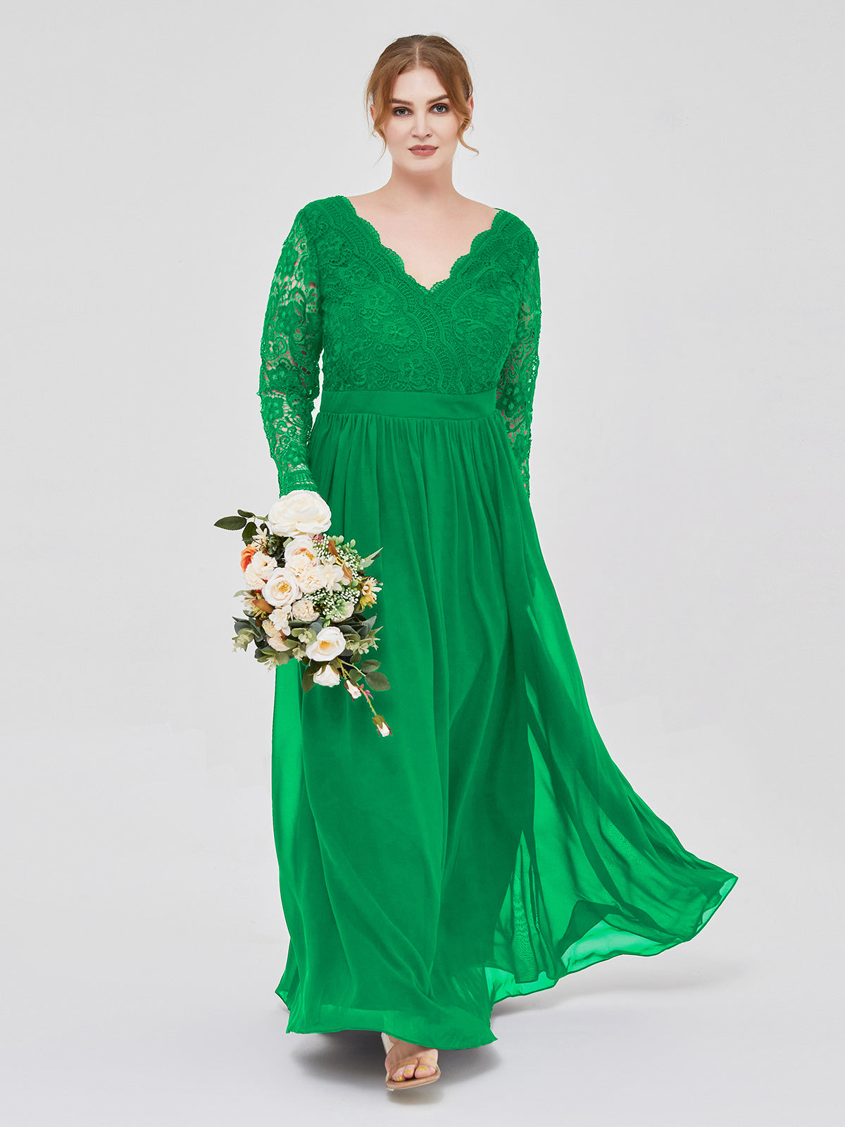 Long sleeve hotsell emerald bridesmaid dresses