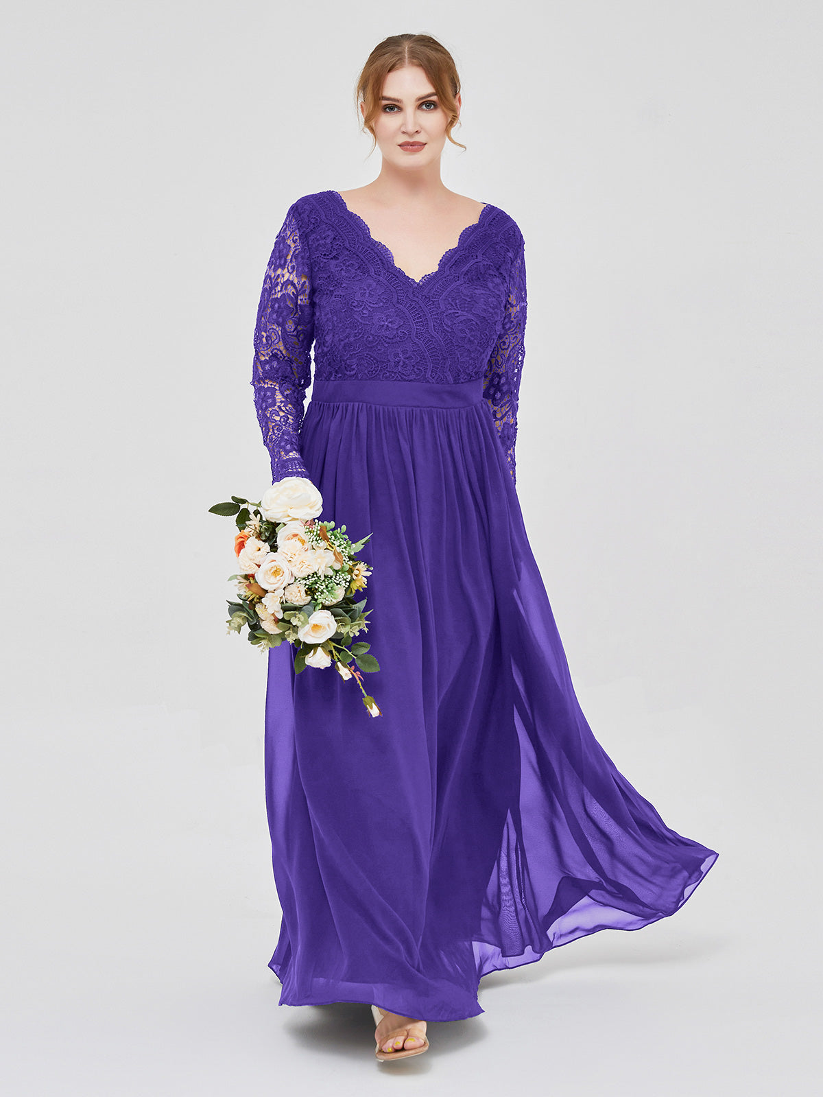 BABARONI Lace Regency Bridesmaid Dresses A-line V-neck Long Sleeve Floor-length BABARONI UK BABARONI Lace Regency Bridesmaid Dresses A-line V-neck Long Sleeve Floor-length BABARONI UK