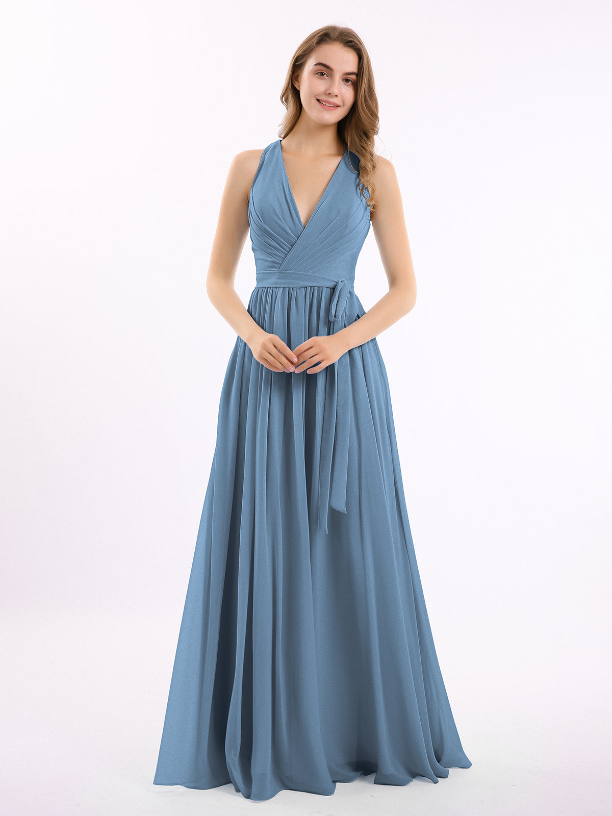 Lace Bodice Chiffon Skirt Cap Sleeves Dress Slate Blue