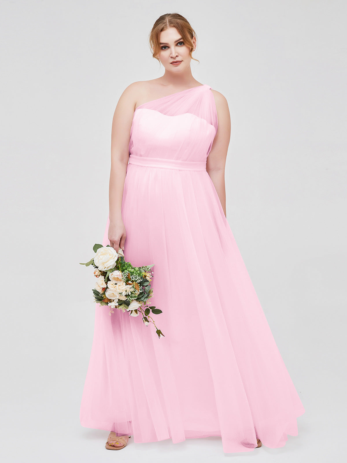 BABARONI Tulle Candy Pink Bridesmaid Dresses A-line One Shoulder Sleeveless Floor-length – BABARONI UK
