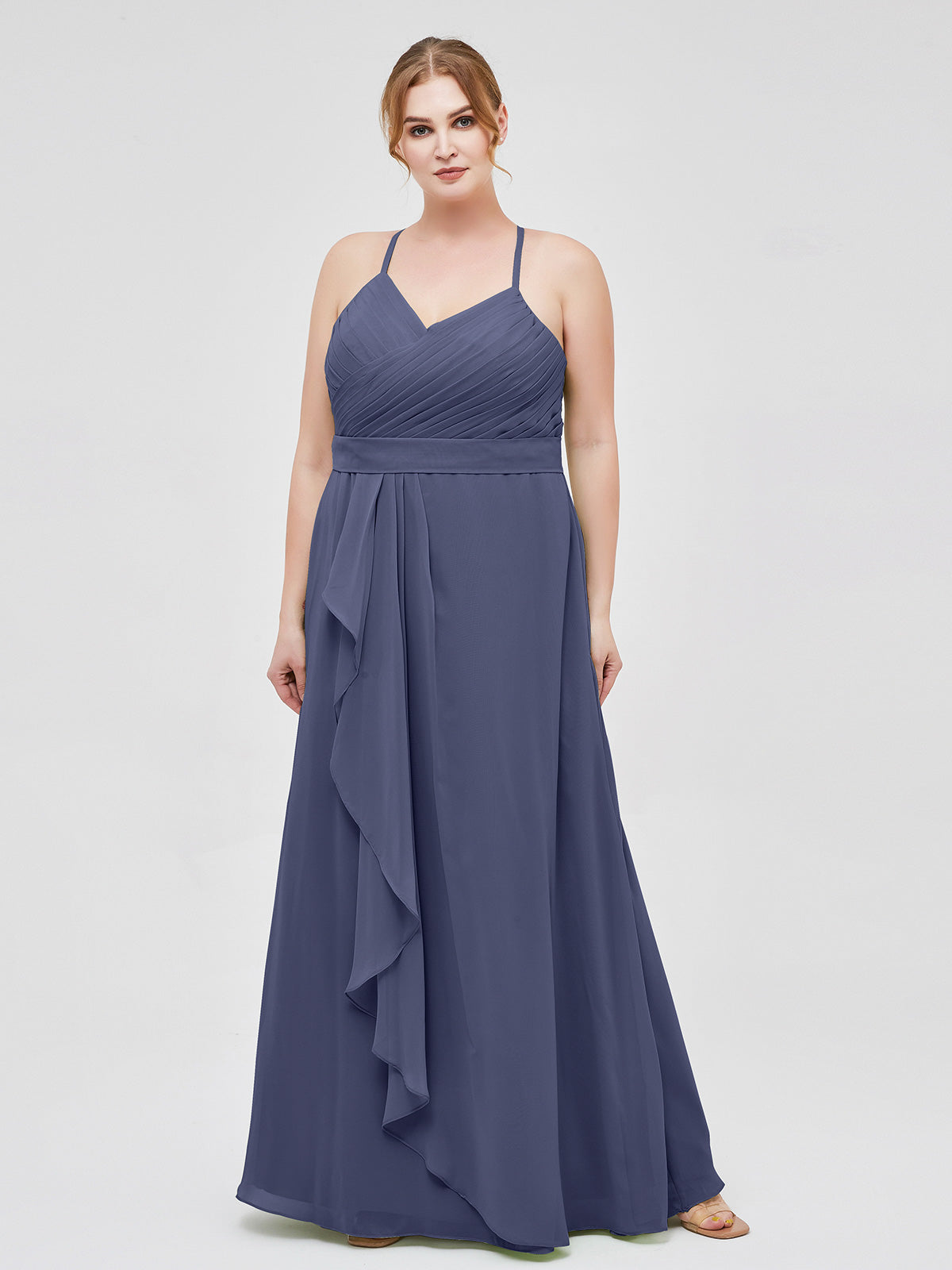 BABARONI Chiffon Stormy Bridesmaid Dresses A-line V-neck Spaghetti Straps  Floor-length – BABARONI UK