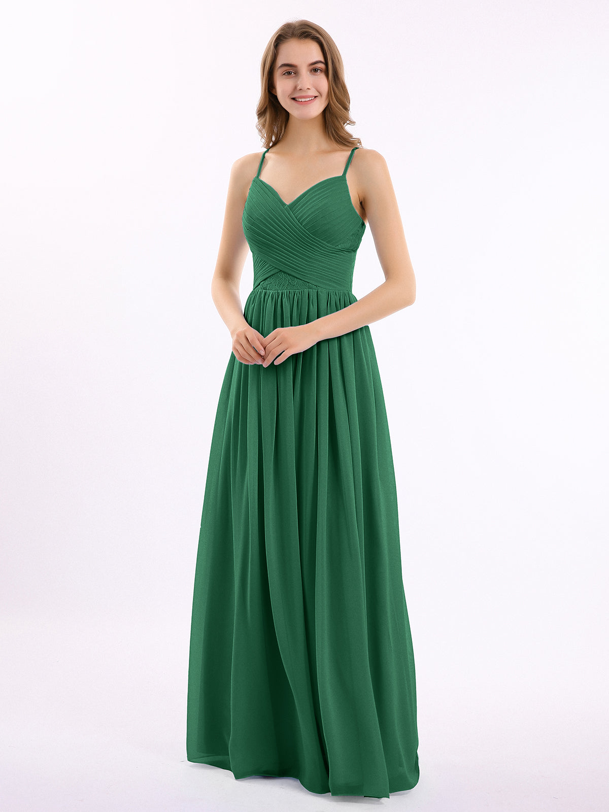 BABARONI Chiffon Dark Green Bridesmaid Dresses A-line Sweetheart Spaghetti  Straps Floor-length – BABARONI UK