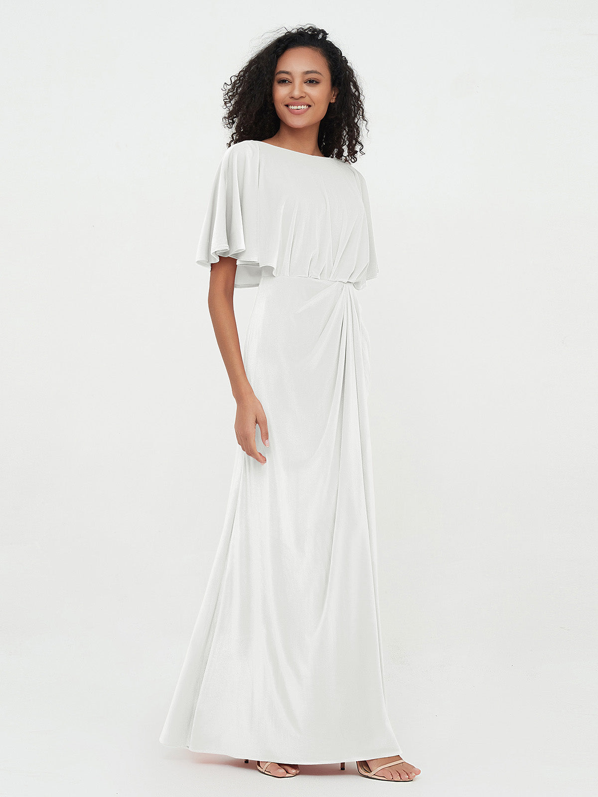 V-Back Long Velvet Dresses with Flutter Sleeves Ocean Blue Plus Size