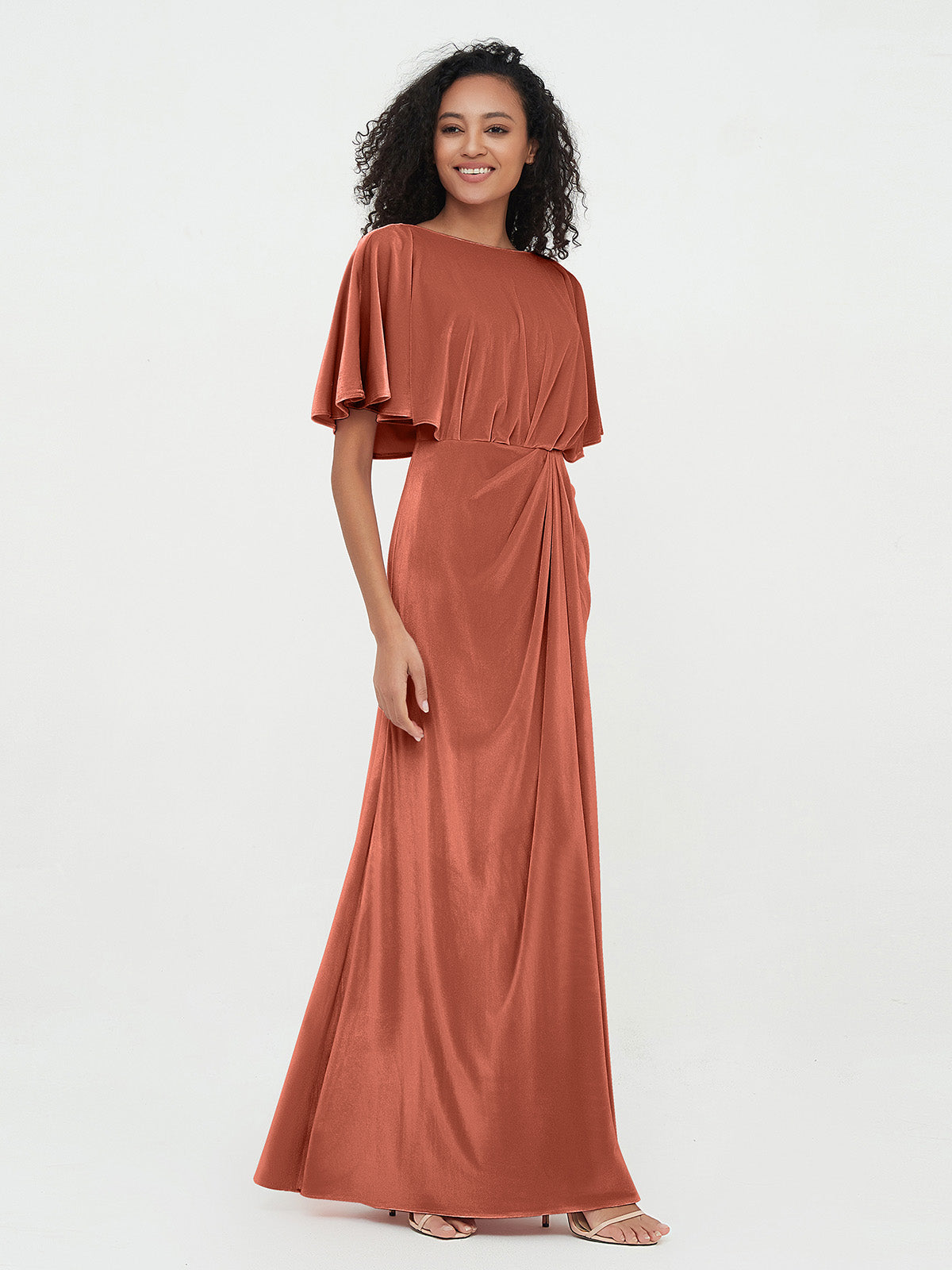Long Velvet V-neck Dresses with V Back Dusty Blue Plus Size