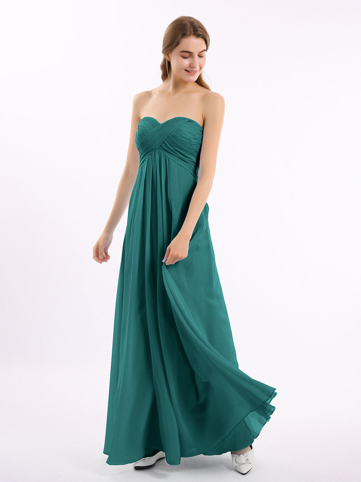 Sweetheart Neck Empire Short Chiffon Dresses Peacock
