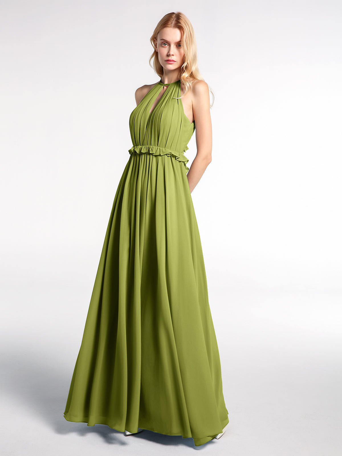 Long chiffon dress with keyhole outlet detail