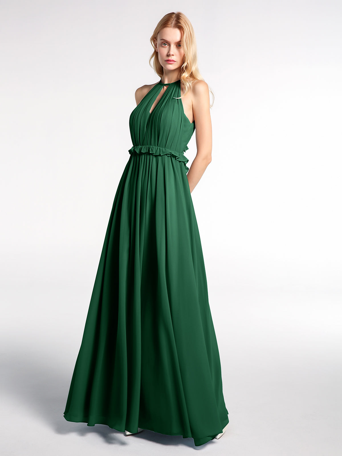 BABARONI Chiffon Dark Green Bridesmaid Dresses A-line Halter Sleeveless Floor-length BABARONI UK BABARONI Chiffon Dark Green Bridesmaid Dresses A-line Halter Sleeveless Floor-length BABARONI UK