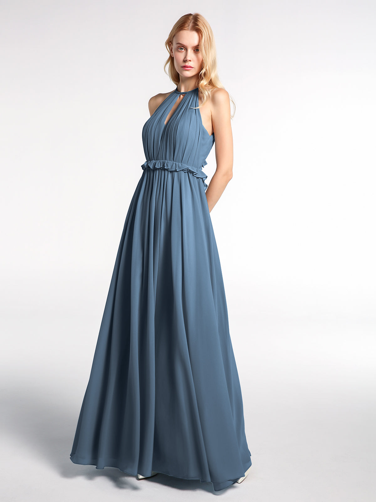 Keyhole Neckline Open Back Chiffon Maxi Dress Sage