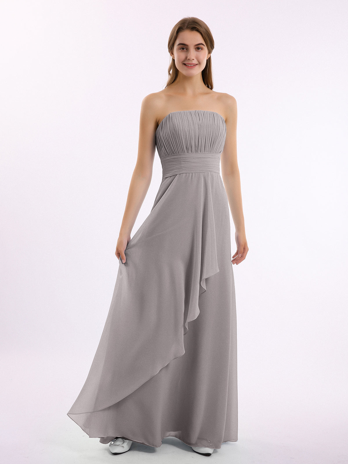 Strapless crinkle chiffon hot sale dress with cascade skirt