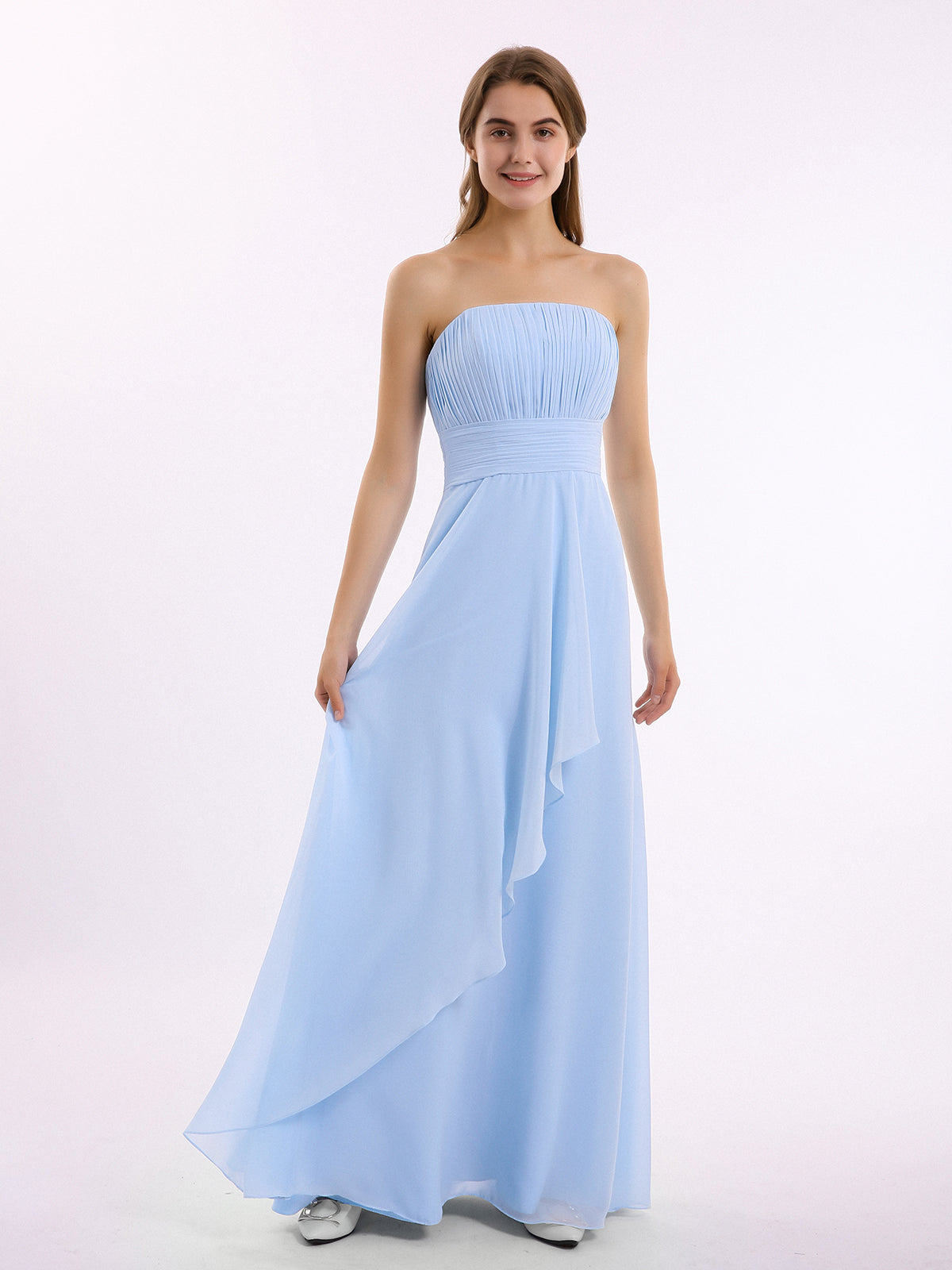 BABARONI Chiffon Sky Blue Bridesmaid Dresses A-line Strapless Sleeveless  Floor-length  BABARONI UK