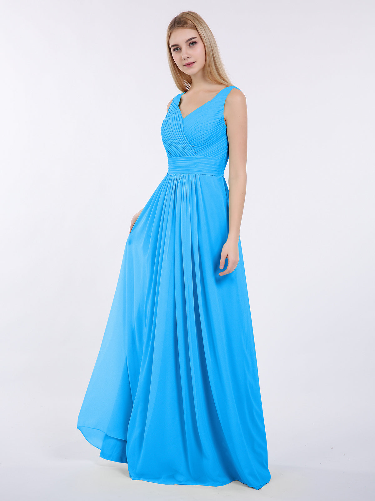 ocean blue bridesmaid dresses uk BABARONI Chiffon A-line V-neck Sleeveless Floor-length – BABARONI and bridesmaid dress with fit:RELAXED Black Sweetheart Lace Corset Length:TALL