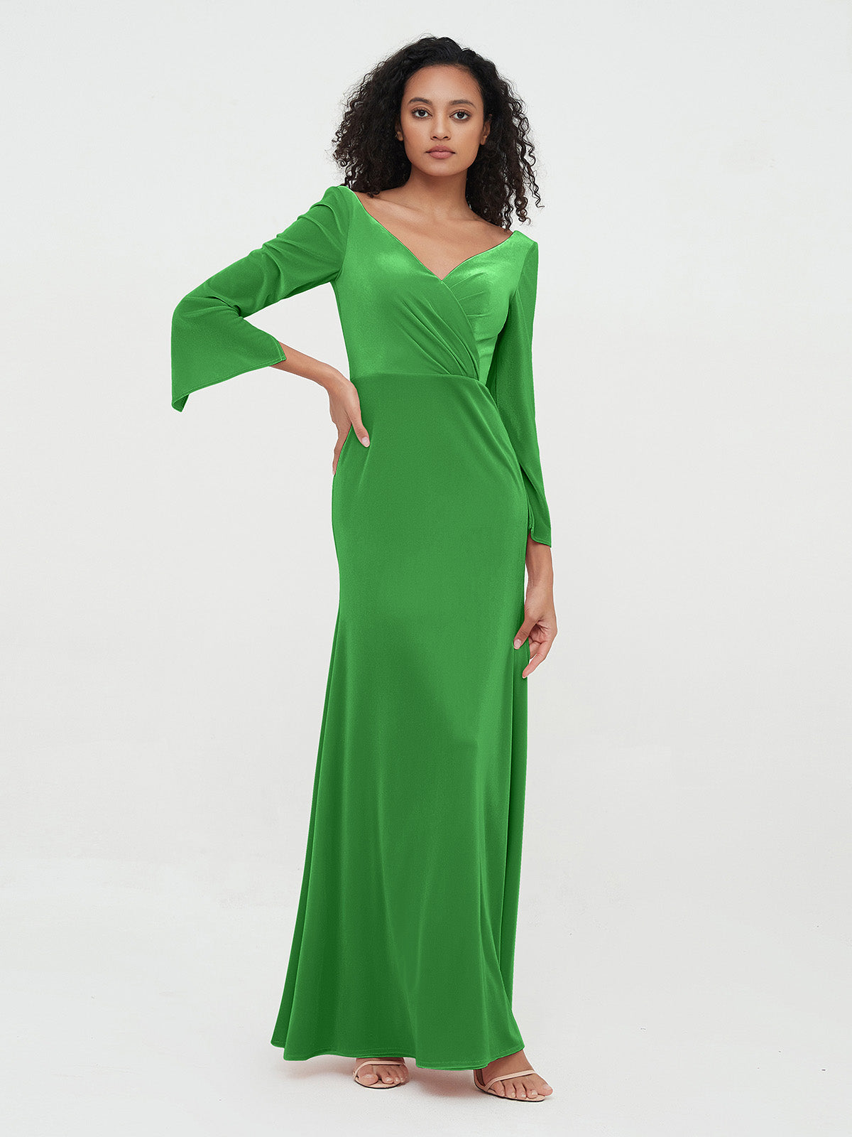 BABARONI Velvet Green Bridesmaid Dresses Trumpet/Mermaid Sweetheart Long Sleeve Floor-length BABARONI UK BABARONI Velvet Green Bridesmaid Dresses Trumpet/Mermaid Sweetheart Long Sleeve Floor-length BABARONI UK