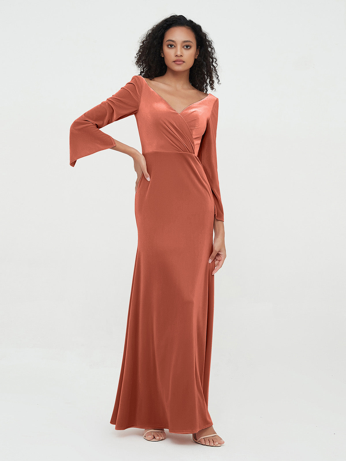 Rust maxi dress sales with sleeves