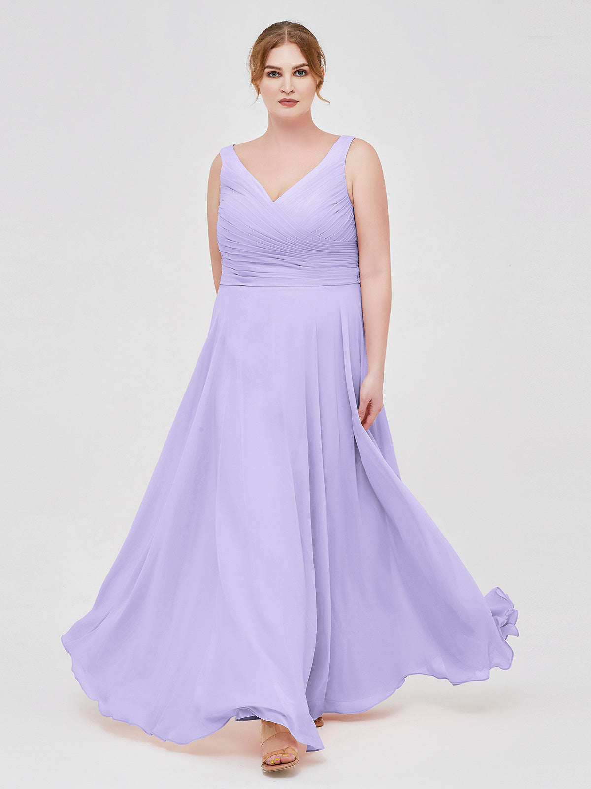 how to make bridesmaid dress bigger ZAPAKA Women Lilac Plus Size Long Bridesmaid Dress with Ruffles A Line Strapless Pleated Chiffon Wedding Guest Dress, Blue / US18W