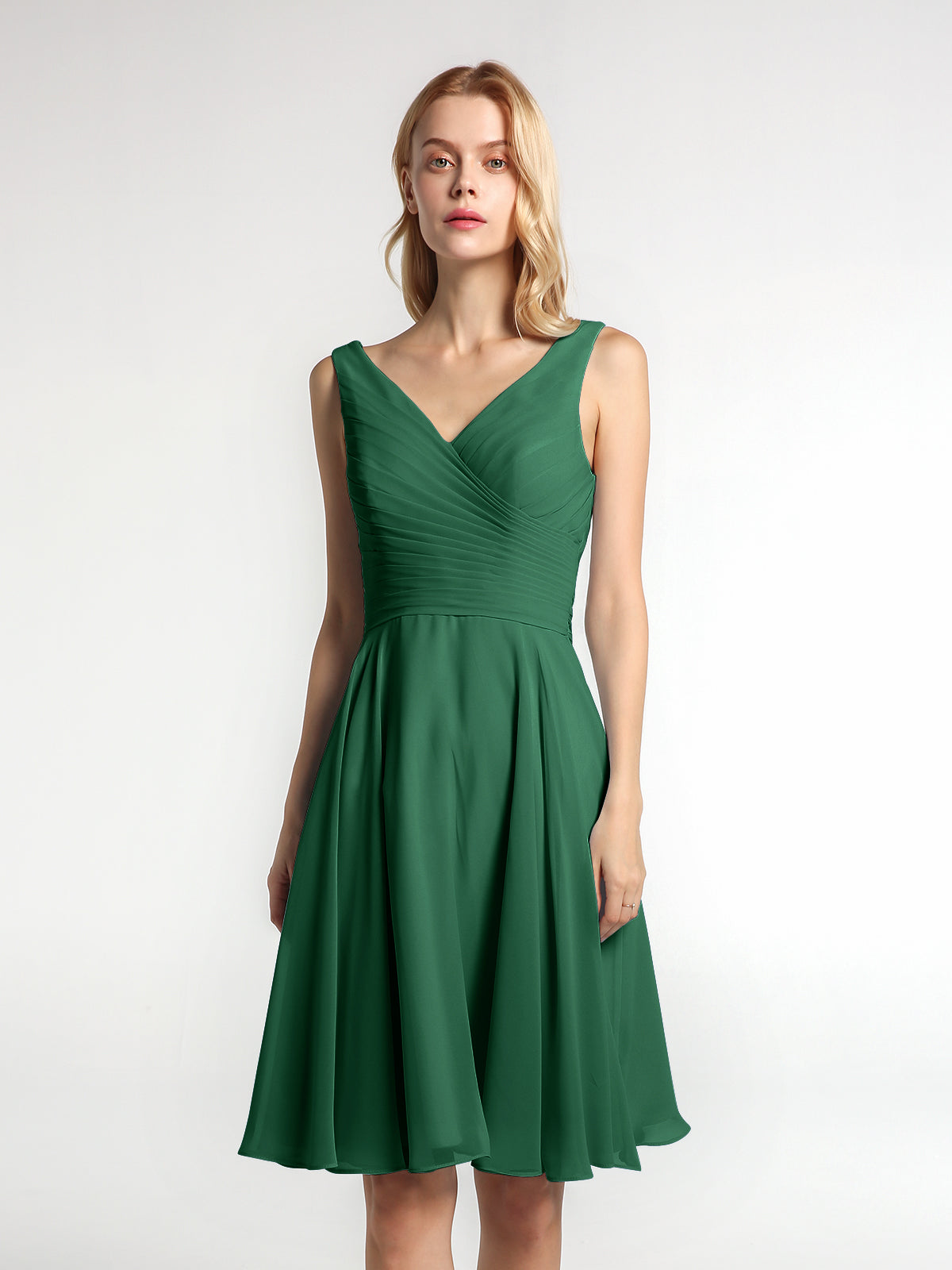 dark green v neck dress Gina Bacconi Dark Green Misha V Neck Midi Dress main image 1