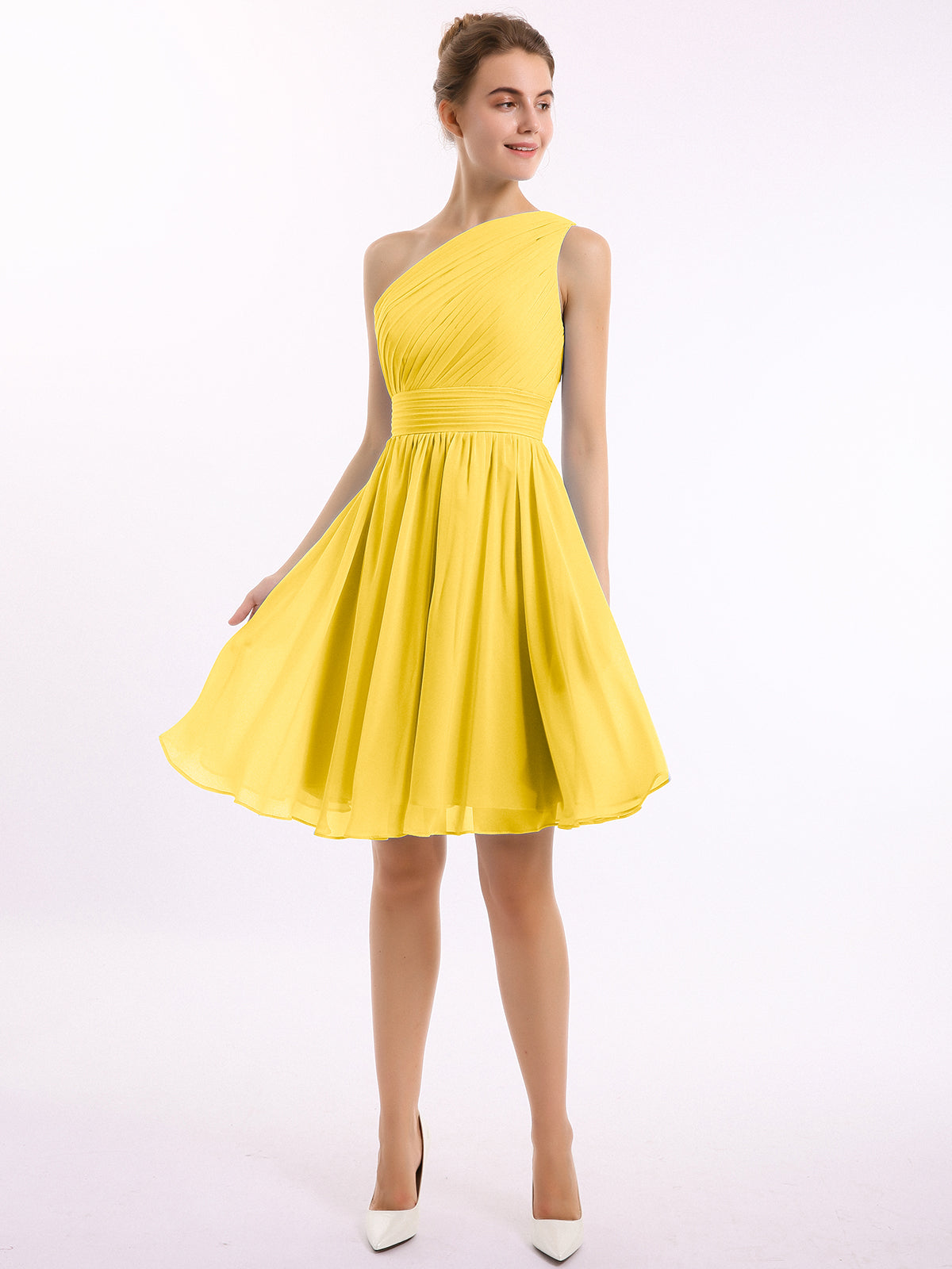 Single Shoulder Knee-length Chiffon Dresses Green Plus Size