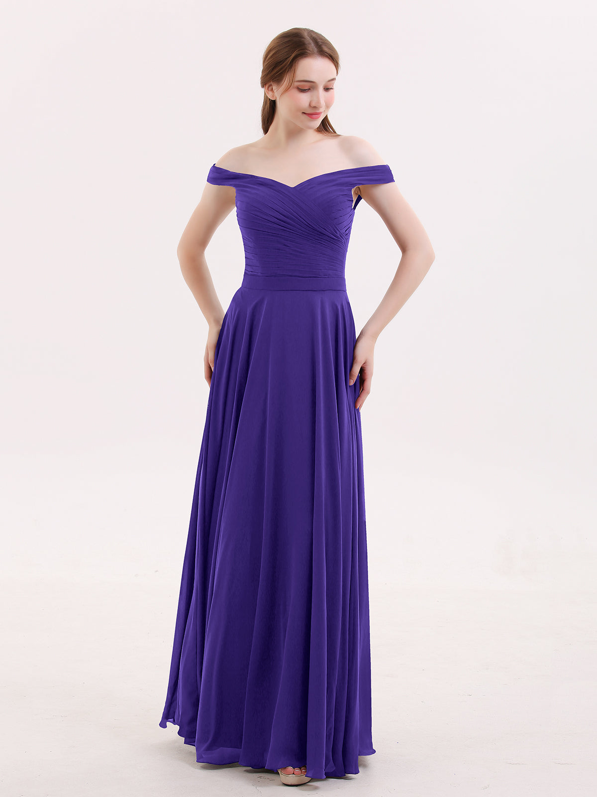 BABARONI Chiffon Regency Bridesmaid Dresses A-line Off-the-shoulder  Sleeveless Floor-length  BABARONI UK