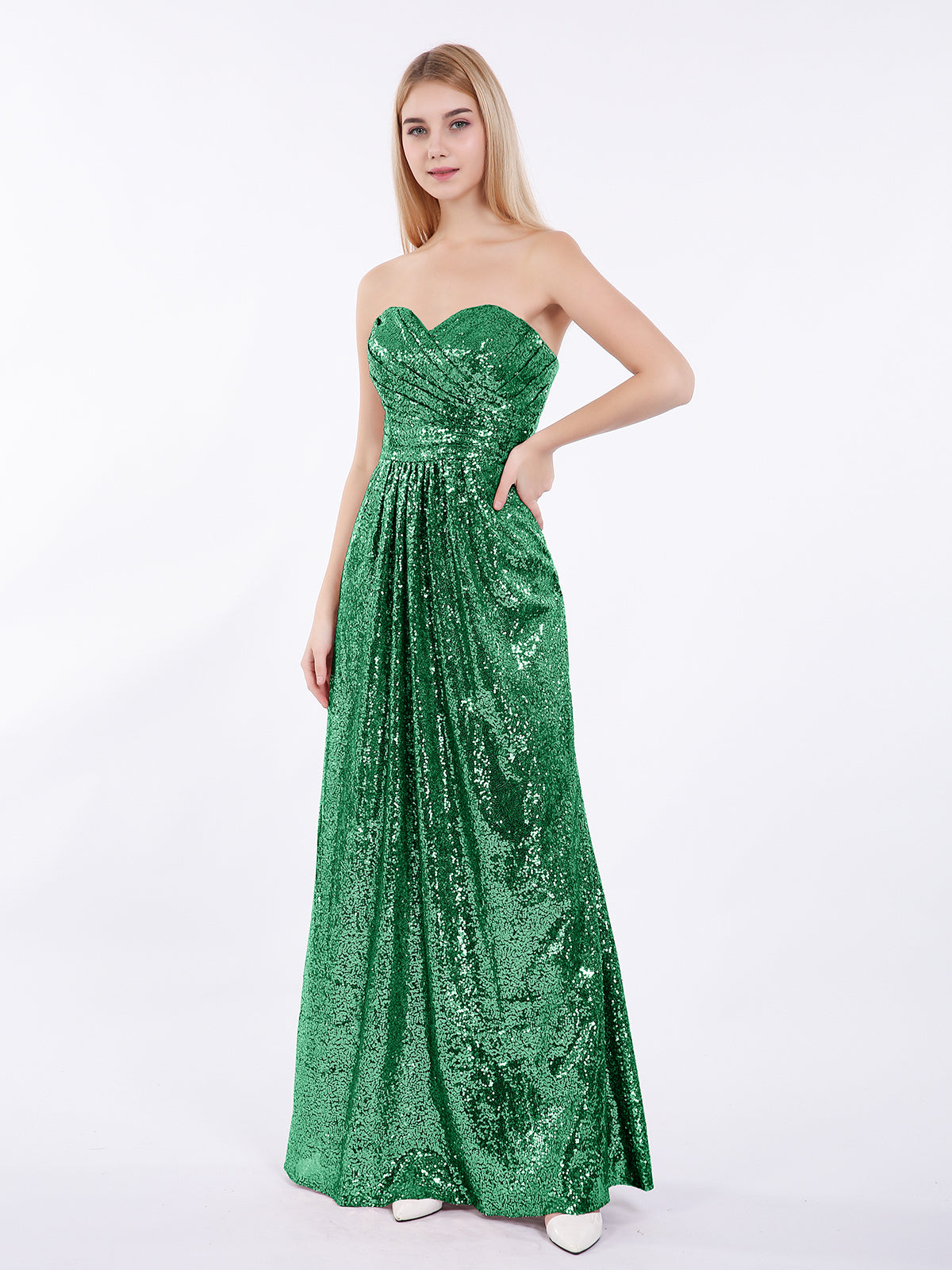 Long green cheap sparkly dress