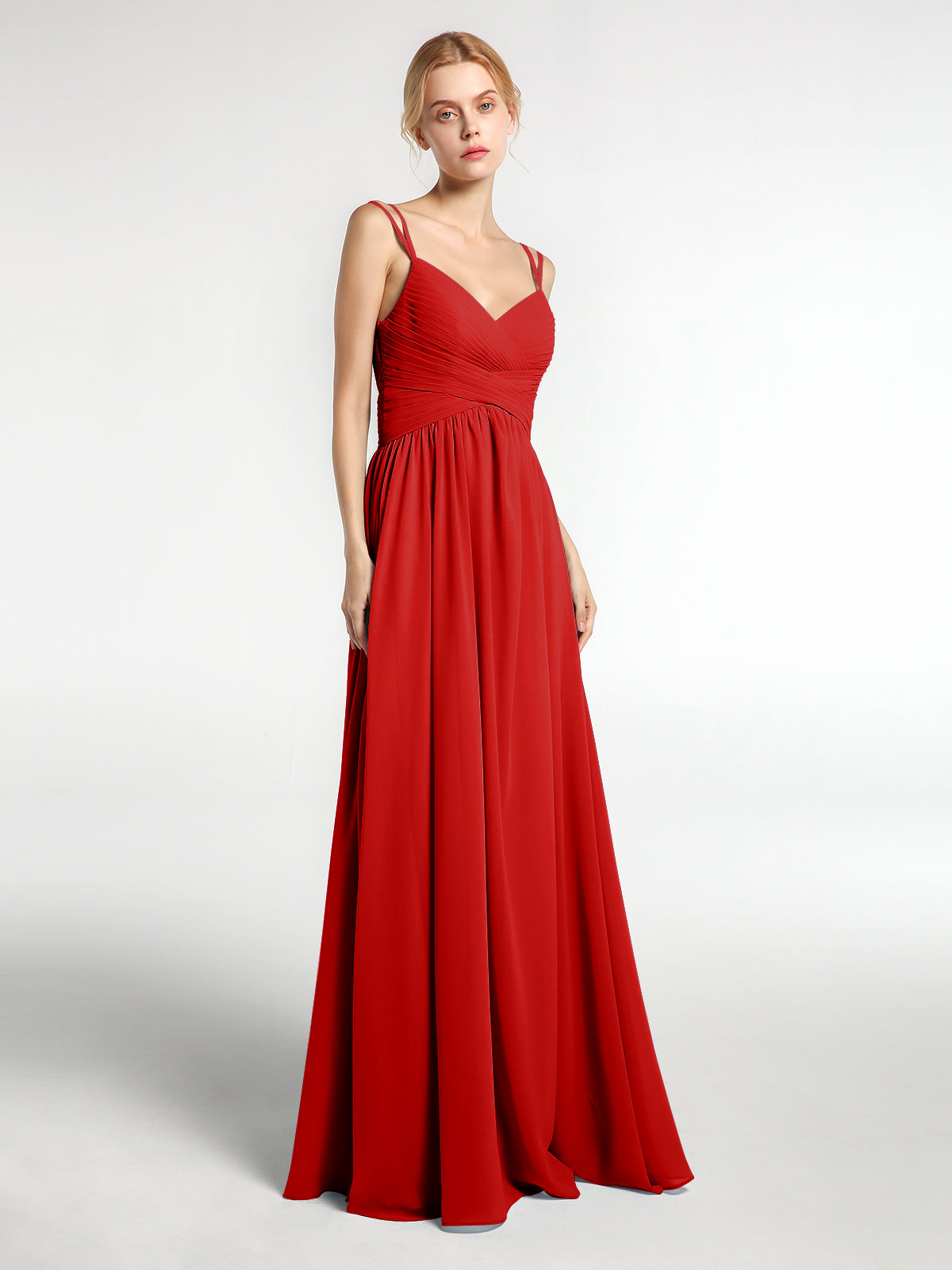 Long red cheap chiffon dress