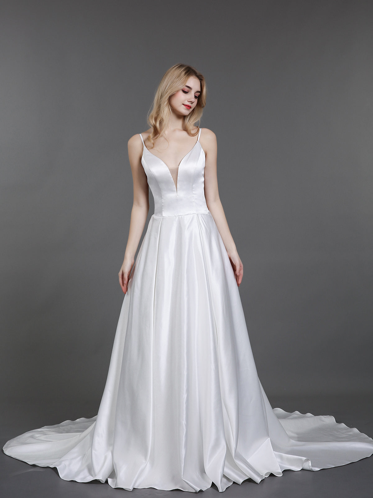 Simple white store satin wedding dress