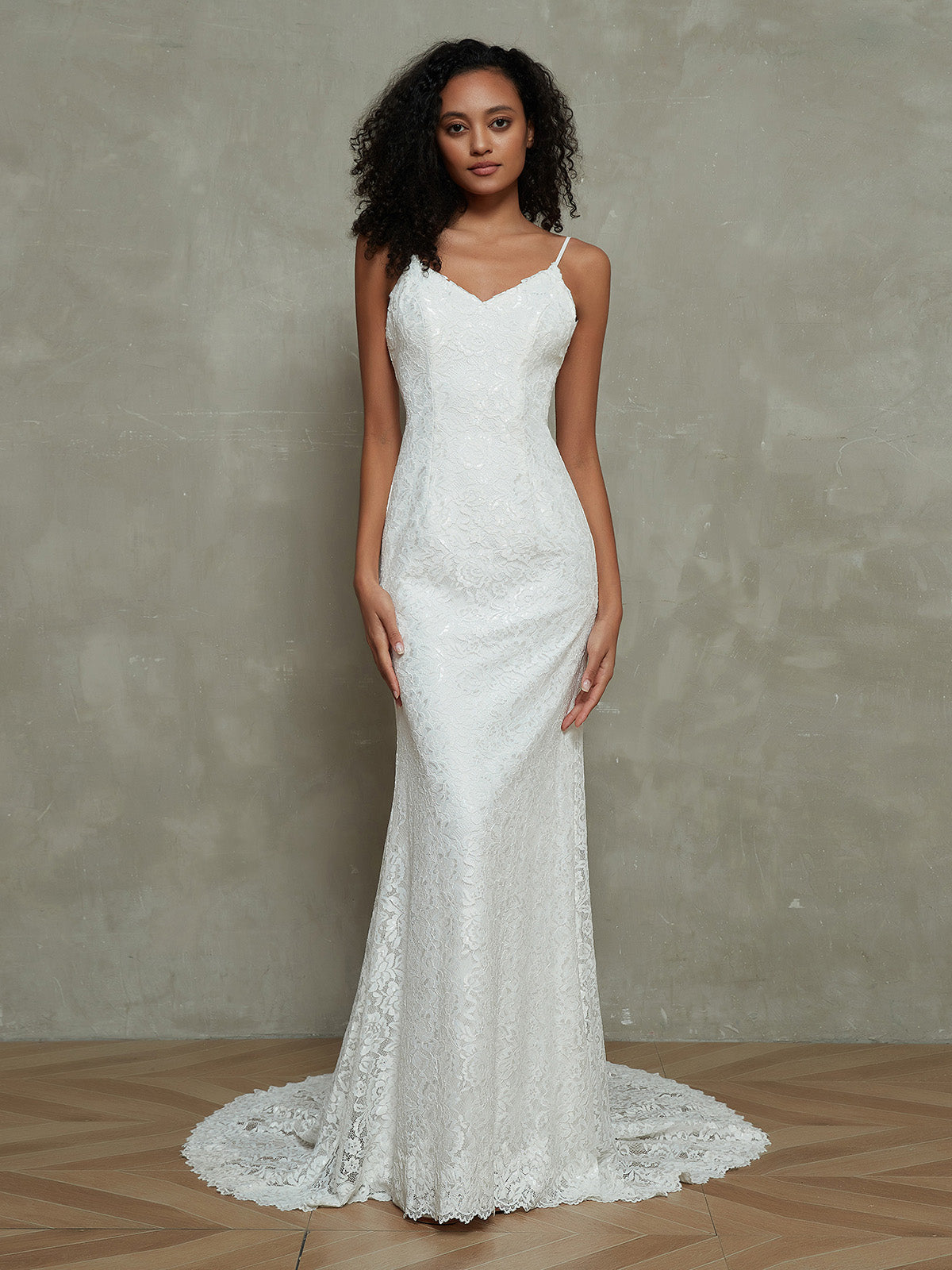 Spaghetti Straps Simple Lace Mermaid Wedding Dresses White