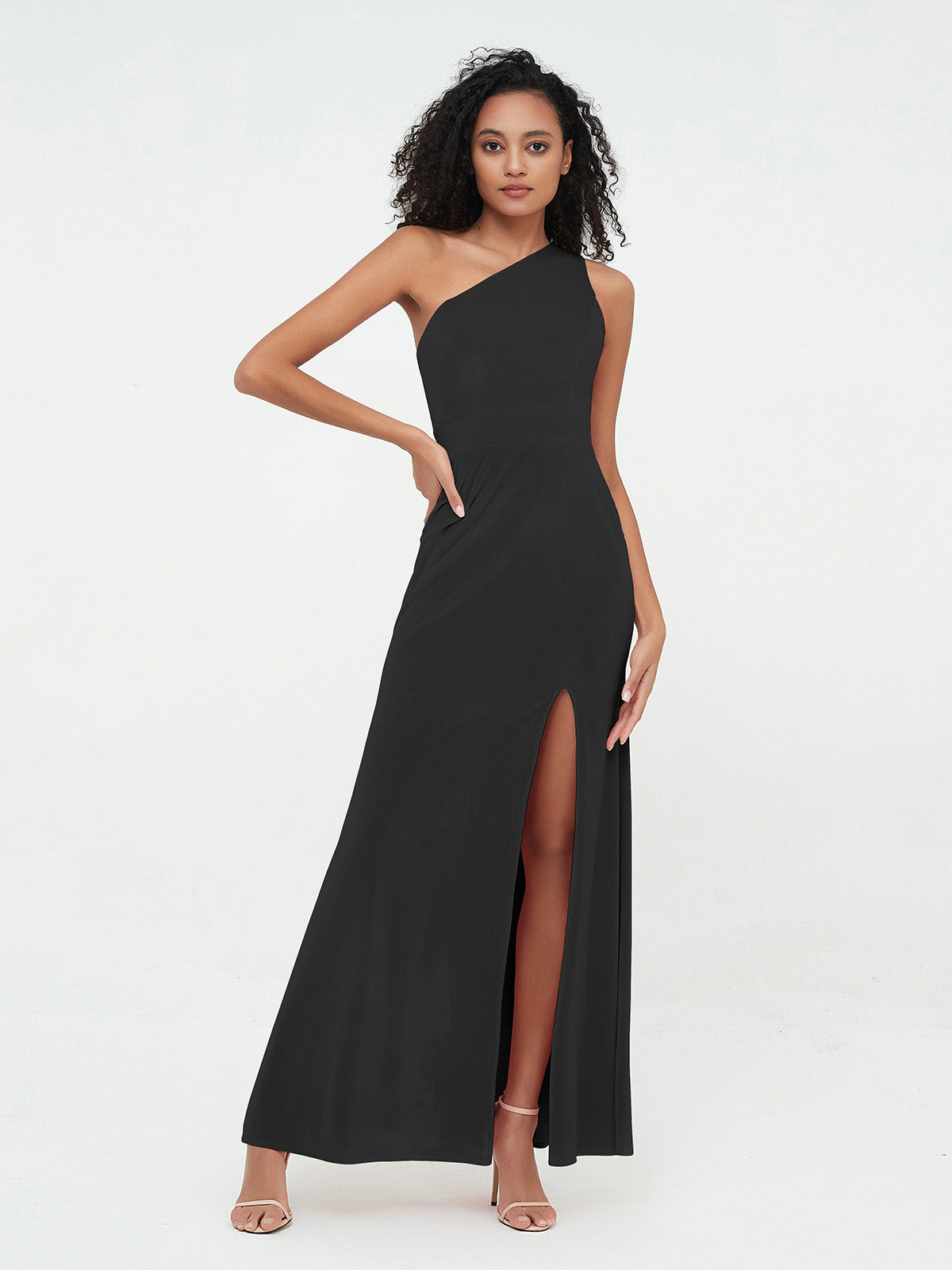 Long black clearance one shoulder dress