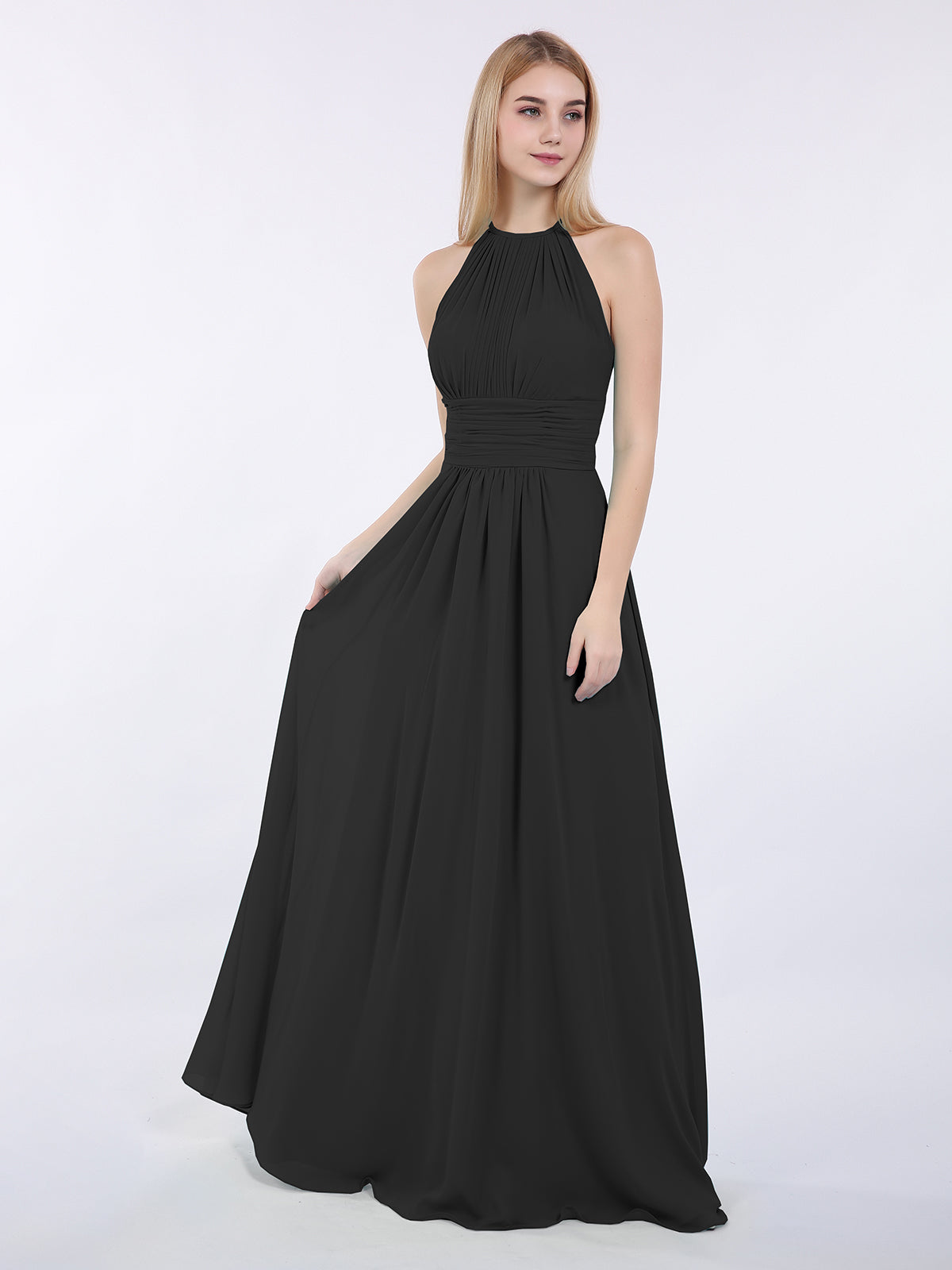 Long black dress halter neck sale