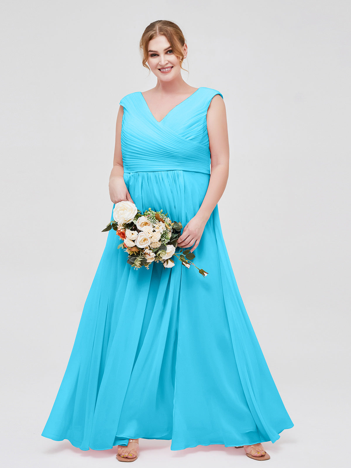 Sheath Strapless Floor Length Chiffon Dresses Pool Plus Size