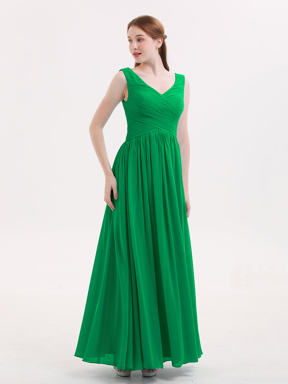 Maxi Chiffon Bridesmaid Dresses with V Neck Emerald Plus Size